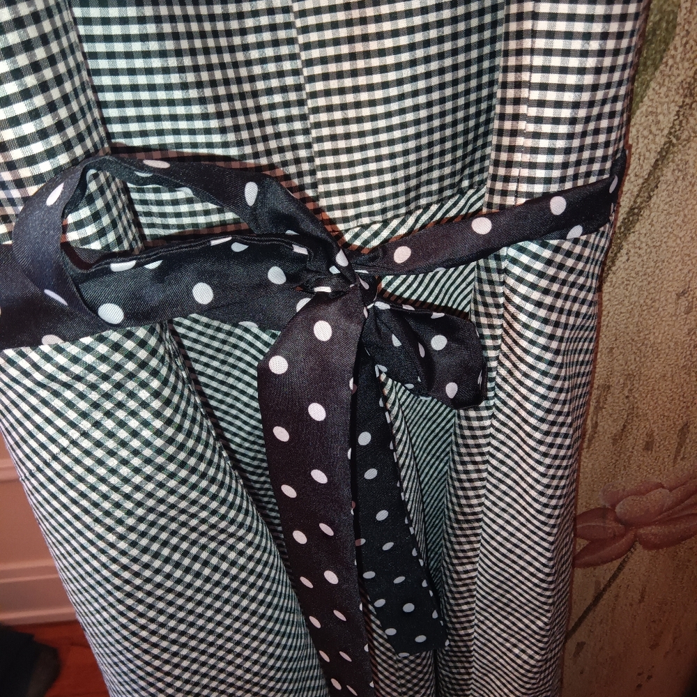Vintage ABS Allen Schwartz checkered 100% silk spaghetti strap dress